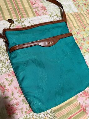 Teal/Green Ralph Lauren Crossbody Bag with Brown Trim
